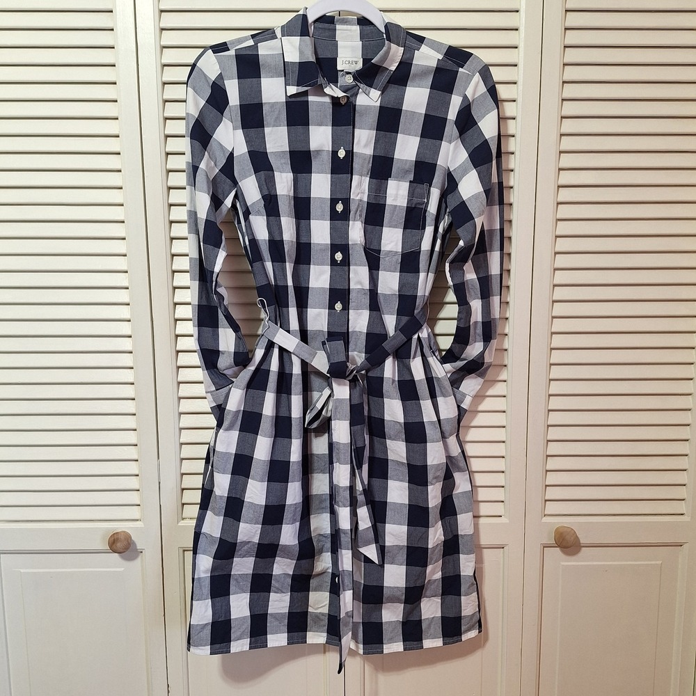 J Crew Womens Size 2 Tie Belt Poplin Longsleeve Shirt Dress Button Front Pockets - Picture 2 of 15